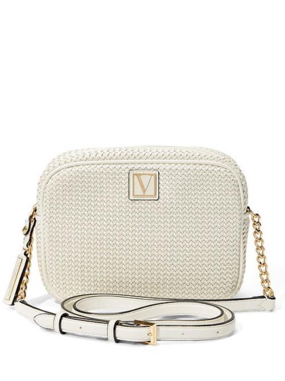 Victoria's Secret The Victoria Woven Top-Zip Crossbody Bag - Coconut White
